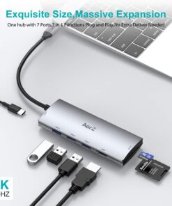 Alternative view of USB C Hub, USB Hub to HDMI Multiport AorZ USB C Dongle Adapter 7 in 1 with 4K HDMI Output,3 USB 3.0 Ports,SD/Micro SD Card Reader,100W PD,Compatible with MacBook Pro Air HP XPS and More Type C Device Grey