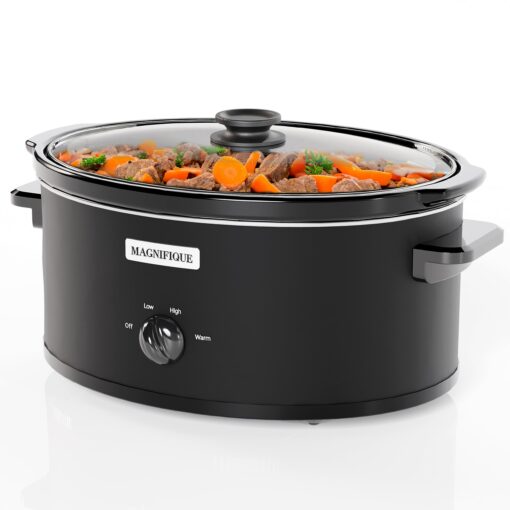 [NEW] MAGNIFIQUE Oval Digital Slow Cooker with Keep Warm Setting - Perfect Kitchen Small Appliance for Family Dinners (Black Manual, 7 Qt) Black Analog