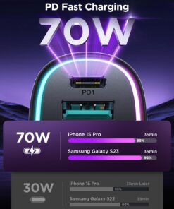 Alternative view of Fast Car Charger FLYLEAD 70W 4 Ports Car Charger【A Must for Family Travel】 Super Fast USB C Car Charger Adapter Black