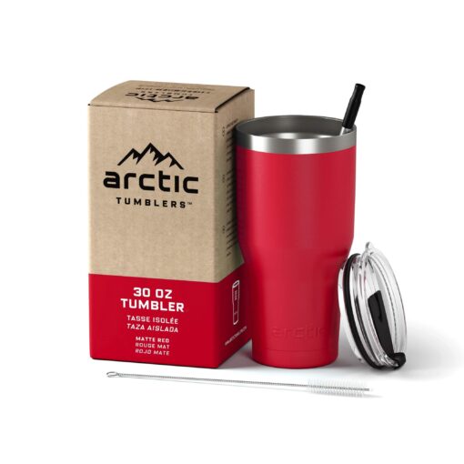 Arctic Tumblers | 30 oz Matte Red Insulated Tumbler with Straw & Cleaner - Retains Temperature up to 24hrs - Non-Spill Splash Proof Lid, Double Wall Vacuum Technology, BPA Free & Built to Last 30 oz Tumbler Matte Red Powder Coat