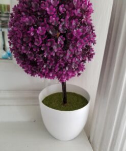 MyGift Tabletop Artificial Topiary Indoor Decor, Fake Plants Faux Purple Boxwood Ball Tree with White Planter Pots, Set of 2 18 71UWlmLWxpL