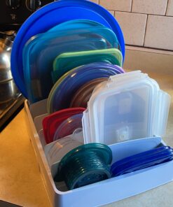 YouCopia StoraLid Food Container Lid Organizer, Large, BPA-Free Adjustable Plastic Lid Storage for Kitchen Cabinet and Drawer Organization, White 32 71UWmTp JCL