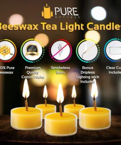 Beeswax Tea Light Candles - 100% Pure Natural Refined with Chemical Free Cotton Beeswax Wick *BONUS* Get a free DRIPLESS beeswax lighter Wick MADE IN USA 10 18 71UXfylKmEL