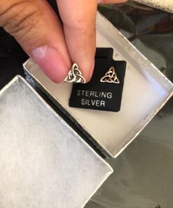 Rhodium Plated Sterling Silver Womens Irish Celtic Triquetra Triangle Stud Earrings - 0.27in 29 71UcANWSiL