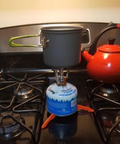 Bisgear Camping Cookware Portable Backpacking Stove Canister Stand Tripod Stainless Steel Cup Flatware Mess Kit - Camping Pot and Pans Cooking Set - Camping Gear Must Haves 12 pcs(Green) 26 71UdmfuhmhL