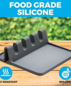 Silicone Spoon Rest for Stove Top with Drip Pad (Two Pack) - Heat Resistant, BPA Free Utensil Rest & Spoon Holder for Kitchen Counter - Grill Utensil Holder for Spatulas, Tongs, Ladles - Grey Medium - 2 Packs Gray 27 71UdqPHov2L