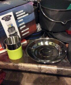 Odoland 22pcs Camping Cookware Mess Kit, Large Size Hanging Pot Pan Kettle with Base Cook Set for 4, Cups Dishes Forks Spoons Kit for Outdoor Camping Hiking Picnic 47 71UgZhMRfHL