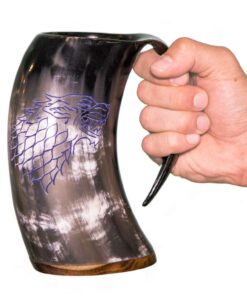 Norse Tradesman XL Viking Drinking Horn Mug - 100% Authentic Beer Horn Tankard With Game of Thrones Direwolf Engraving | The Fenrir, High Polish, approx. 30 oz 9 71Uho7R26aL