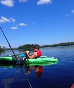 INTEX Challenger Inflatable Kayak Series: Includes Deluxe 86in Aluminum Oar and High-Output Pump – SuperStrong PVC – Adjustable Seat with Backrest – Removable Skeg – Cargo Storage Net green/blue 2-person 46 71Uik4yJtQL