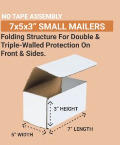 AVIDITI Corrugated Mailing Mailer Boxes Small 7" x 5" x 3" (50 Pack) Cardboard Shipping Box for Packaging Moving Packing Storage - White, 50 Pack 7x5x3 9 71UiotDuYEL