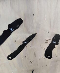 BladesUSA Perfect Point Throwing Knives – Set of 3 – Black Stainless Steel Blades and Handles w/ Spider Design, Nylon Sheath, Full Tang Construction, Well Balanced, Throwing Sport Knives – RC-1793B 38 71Uir69zBmL