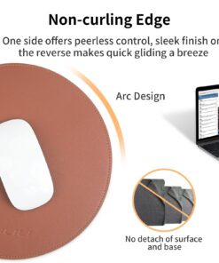 YXLILI Mouse Pad, Double-Sided Mouse Pads Small Round PU Leather Mouse Mat with Stitched Edge Waterproof Mouse Pads for Wireless Computer Mouse for Office Home Gaming Working Brown/Silver 22 71UmXHOfcmL