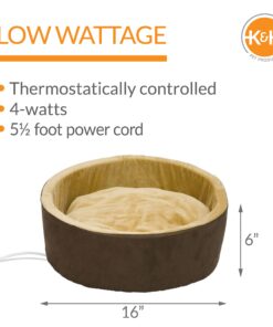 K&H Pet Products Thermo-Kitty Bed Heated Cat Bed Small 16 Inches Mocha/Tan 16.0"L x 16.0"W x 6.0"Th Retail Package 24 71UmYuSE6vL