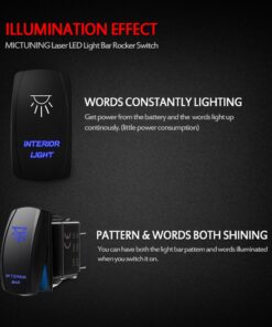 MICTUNING LS083101JL Laser Backlit Rocker Switch Kit for Vehicle Boat Marine, On/Off, Interior Light, 20A 12V LED Light, Blue 1 Count (Pack of 1) 12 71Un Zp6xL