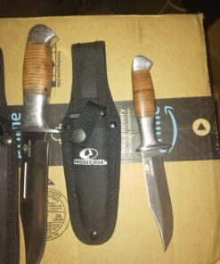 Mossy Oak Fixed Blade Bowie Knife, 2-piece Hunting Knife with Leather Handle Featuring Laser Pattern, Sheath Included 41 71Unz5Ga0SL