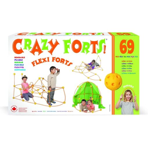 Crazy Forts – Fort Building Kit for Kids – Indoor Creative STEM Building Construction Toy – Durable and Portable kit to Encourage Team Building Skills and Creative Thinking– 69 Pieces Flexi