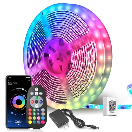 Nexillumi 100 ft LED Lights for Bedroom Music Sync Color Changing RGB LED Strip Rope Lights General Remote, 5050 RGB LED Light Strips(APP+Remote+Mic) 100 Feet