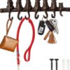 7 Cats Cast Iron Wall Mounted Hanger Rack - Decorative Cast Iron Wall Hook Rack - Vintage Design Hanger with 7 Hooks - Wall Mounted | 12.4 x 3.9” - with Screws and Anchors | Rustic Brown Color 2 71Ur zONyUL