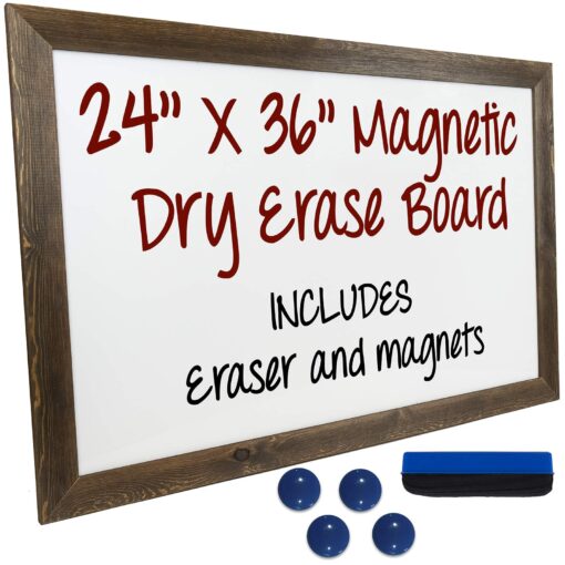 Excello Global Products Rustic Wooden Magnetic Dry Erase Whiteboard, 24"x36" Brown