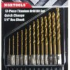 NORTOOLS Hex Shank Drill Bit Set 13 PCS High Speed Steel Titanium Coated Twist Drill Bits 1/4 Inch Quick Change Hex Driver Set for Wood Plastic Aluminum Alloy (1/16" - 1/4")