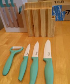 Ceramic Knife Set with Block - Chef Knife, Utility Knife, Paring Knife Rust Proof Sharp Turquoise Kitchen Knife Set with Wood Block and Fruit Peeler 47 71UuQ7jtu1L 1