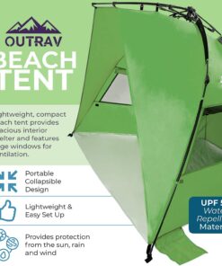 Alternative view of Outrav Pop Up Beach Tent - Quick and Easy Set Up, Family Size, Portable Sun and Water Shelter and Shade Canopy - for Fishing, Camping, Hiking and Outdoor Activities Green