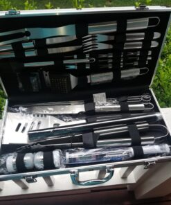 ROMANTICIST 28pc BBQ Accessories Set with Thermometer - The Very Best Grill Gift on Birthday Wedding - Heavy Duty Stainless Steel Grill Set in Case for Outdoor Cooking Camping Grilling Smoking 28PCS SILVER 42 71UxFIykDXL