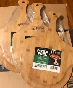 Frederica Trading Premium Bamboo Wooden Pizza Peel Paddle and Cutting Board with Handle (for Baking Pizza, Bread, Cutting Fruit, Vegetables, Cheese) - Personal Size Large 18" (18"L x 11.5" x 11.5") 26 71UzfFJ1O1L