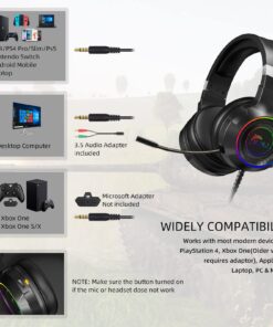 CHAFON E300 Gaming Headset with Noise Cancelling Microphone, Surround Sound Headphones for PS4 PC Xbox One PS5 Controller, Dynamic RGB Wired Headsets for Computer Laptop Mac Nintendo NES Games 31 71V0YNV790L
