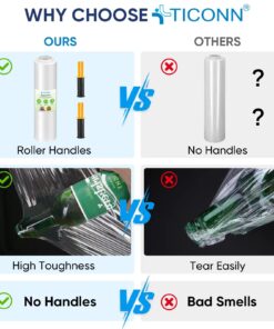 TICONN Stretch Wrap Stretch Film Roll, 1000ft 60 Gauge Industrial Strength 15 inch Wide Clear Plastic Wrap with Handles for Pallet Wrapping Shipping Moving(1pk) 1 12 71V39xWQfXL