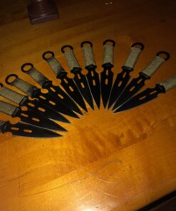 Whetstone Cutlery S-Force Kunai Knives - 12-Pack Black and Green Stainless-Steel Ninja Throwing Knife Set with Cord-Wrapped Handles and Carry Case 39 71V3ouksl1L