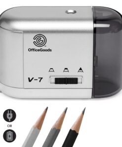 OfficeGoods Electric Pencil Sharpener - Battery or Cord Powered Portable Sharpener - Perfectly Sharpens Colored Pencils, Drafting Pencils for Artists, Office, School & Home - Silver
