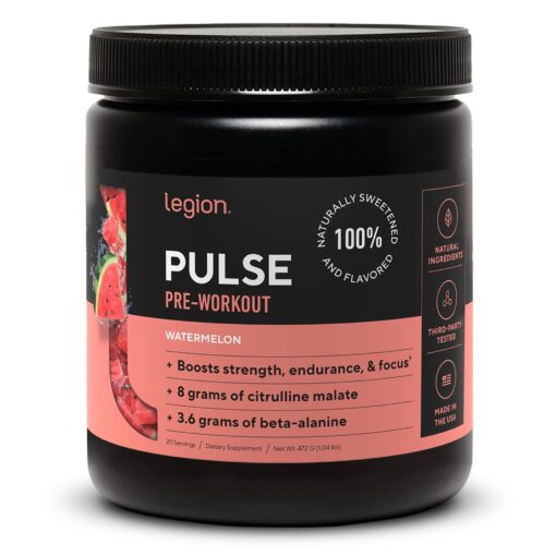 LEGION Pulse Pre Workout Supplement - All Natural Nitric Oxide Preworkout Drink to Boost Energy, Creatine Free, Naturally Sweetened, Beta Alanine, Citrulline, Alpha GPC (Watermelon) Watermelon