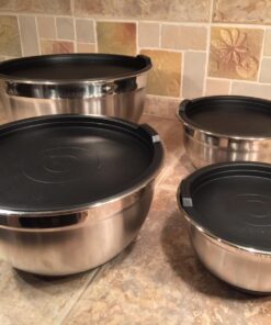 Bellemain Stainless Steel Non-Slip Mixing Bowls with Lids (4-Piece Set) 4 Piece Silver /Black 44 71V9ey2aJ7L