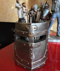 Design Toscano Knights Templar Helmet Pen Cup Desk Accessory Statue, 4 Inch, Polyresin, Pewter Finish Knight's Helmet 24 71VAYknqcfL