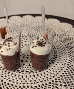 DLux 50 x 3 oz Mini Dessert Cups with Spoons, Shooter - Clear Plastic Parfait Appetizer Cup - Small Reusable Shot Glass for Tasting Party Shooters Desserts Appetizers - With Recipe Ebook 50 cups + 50 spoons 36 71VBcH93tL