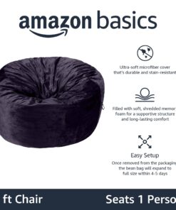 Amazon Basics Memory Foam Filled Bean Bag Chair with Microfiber Cover, 5 ft, Blue, Solid 15 71VCPmTAMBL
