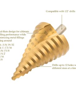 ZELCAN Large HSS Spiral Groove Step Drill Bit, 12 Sizes Titanium High Speed Steel 1/4" to 2-3/8" Drill Bit for Sheet Aluminium Metal Wood Hole Drilling, Big Multiple Hole Stepped Up Bit for DIY Lovers 1 PC Large HSS Step Drill Bit, 1/4" - 2-3/8" 12 71VCkRz1 fL