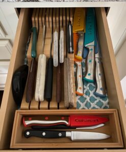 In-Drawer Knife Block Organizer - Bamboo Wood Drawer Knife Organizer - Holds 5 Long + 6 Short Knives (Not Included) - Store Knives with Blades Pointing Down Natural 35 71VCtPegLgL