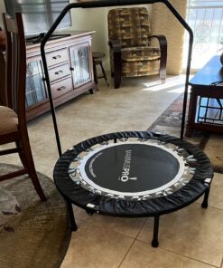 Maximus PRO Folding Rebounder USA | Voted #1 Indoor Exercise Mini Trampoline for Adults with Bar | Fitness & Weight Loss| Free Storage Bag, Resistance Bands, Online & DVD Workouts | Already Assembled 30 71VD4U4 7RL