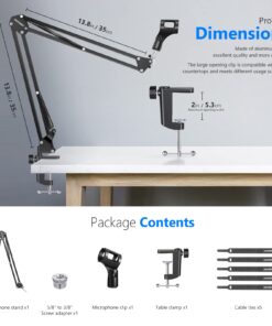Neewer Microphone Arm Stand, Suspension Boom Scissor Mic Arm Stand with 3/8” to 5/8” Screw and Cable Ties Compatible with Blue Yeti, Snowball, Yeti X, Quadcast and Other Mics, Max Load 1.5kg 45 71VD8NKjsPL