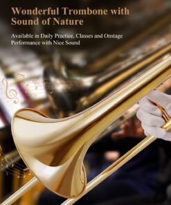 Eastar Bb Tenor Slide Trombone for Beginners Students, B Flat Brass Plated Trombone Instrument with Mouthpiece, White Gloves, Cleaning Kit, ETB-330, Golden 14 71VE E6rkkL