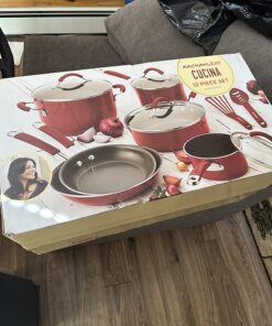 Rachael Ray Cucina Nonstick Cookware Pots and Pans Set, 12 Piece, Cranberry Red Cookware Set 44 71VEmEHnbJL