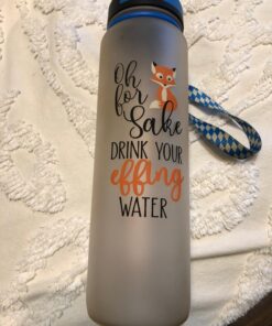 LEADO 32oz 1Liter Motivational Tracking Water Bottle with Times to Drink - for Fox Sake Drink Your Effing Water - Funny Birthday, Christmas Gifts for Women, Best Friend, Mom, Sister, Coworker Blue / White 34 71VFQgXyxwL