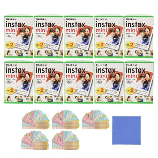 Fujifilm Instax Mini Instant Film, 2x10 Shoots x10 Pack (Total 200 Shoots) + withC Microfiber Cleaning Cloth+ Free 100PCS Sticker for Fuji Mini 90 8 70 7s 50s 25 300 Camera SP-1 Printer 10 Pack (Total 200 Shoots)