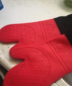 HOMWE Extra Long Professional Silicone Oven Mitt, Oven Mitts with Quilted Liner, Heat Resistant Pot Holders, Flexible Oven Gloves, Red, 1 Pair, 14.7 Inch 51 71VK2nWXwL
