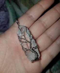 Top Plaza Natural Raw Stone Healing Crystal Necklace Silver Tree Of Life Wire Wrapped Clear Quartz Point Pendant For Womens Ladies 37 71VK9wFPakL