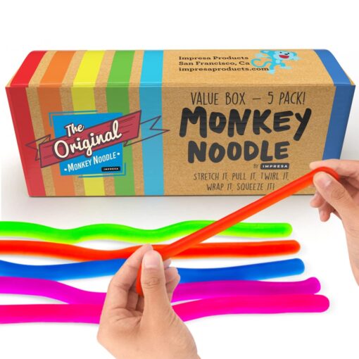 The Original Monkey Noodle Fidget Toy - 5 Pack - Stretchy Sensory Toys for Kids and Toddlers with Unique Needs - Fosters Creativity, Focus, and Fun - Great for Classrooms, Home, and Playtime (Ages 3+)