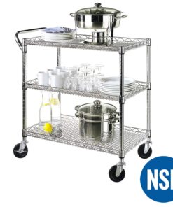 Seville Classics UltraDurable NSF Commercial Heavy Duty Metal Rolling Utility Cart, w/ Steel Shelves, Handle Bar for Restaurant, Garage, Warehouse, Kitchen, Office, Top Shelf (36"W x 18"D) Chrome Top Shelf (36"W x 18"D) 30 71VLwkzhneL