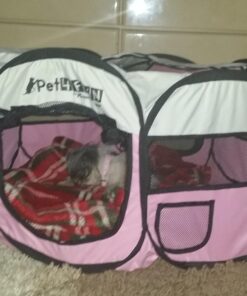 PET4FUN PN935 29" Portable Pet Puppy Dog Cat Animal Playpen Yard Crates Kennel w/Premium 600D Oxford Cloth, Tool-Free Setup, Carry Bag, Removable Security Mesh Cover/Shade, 2 Storage Pockets(Pink) Upgrade Version: 29" x 29" x 17" Medium Pink 65 71VMvSlGH3L 1